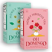 OH DOMINGO Honey Hibiscus Tea Honey Peppermint Tea Bundle Pack, Individually Wrapped Tea Bags, 20 Count Pack of 2