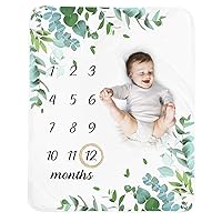 Baby Monthly Milestone Blanket Boy - Neutral Leaf Newborn Month Blanket for Boy & Girl Personalized Shower Gift Soft Plush Fleece Photography Background Prop with Wooden Wreath Large 51''x40''