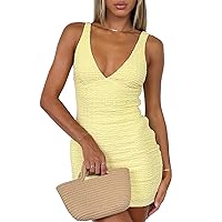 Women's Summer Bodycon Dresses Sexy Sleeveless V Neck Backless Vacation Cocktail Party Club Mini Tank Y2K Dress