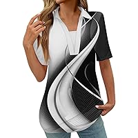 Womens Summer Fashion Tops Short Sleeve V-Neck Polo Shirts Business Casual Work Collared Collar Cute Blouses