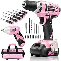 Home Tool Kit with 20V Pink Drill Set for Women, 3.6V Electric Screwdriver Power Drill Set, Toolbag and Magnetic Screwdriver Hand Tool Set - Cordless Power Drill Tool Kit for Women