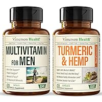 Vimerson Health Men's Multivitamin + Turmeric Hemp Bundle. Immune Support, Joint Discomfort Relief, Balanced Inflammation, Antioxidant Properties, Stress and Sleep Support for Him