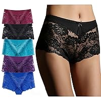 5 Pack of Women's Underwear Regular & Plus Size Lace Boyshort Panties cheeky silk Hipster sexy panty