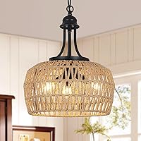 HMVPL Farmhouse Chandelier for Dining Room, 3-Light Boho Rattan Chandelier Light Fixture Ceiling Hanging with Woven Lampshade, Small Wicker Coastal Pendant Light for Kitchen Bedroom Island Hallway