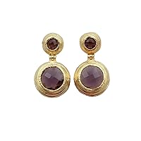 Attractive Purple Amethyst Hydro Designer Gemstone Brass Round Shape Gold Plated Handmade Drop Earrings