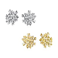CZ Floral Cubic Zirconia Bouquet Of Flower Clip On Earrings For Women Non Pierced Ears Silver Rose Or Gold Plated Set