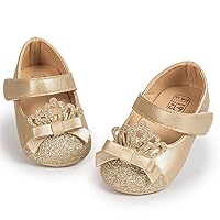 Sawimlgy Baby Girls Mary Jane Sequins Crown Flats PU Leather Wedding Party Princess Ballet Shoe Infant Rubber Sole Prewalker Toddler First Crib Shoes