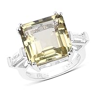 11.45 Carat Genuine Lemon Quartz and White Topaz .925 Sterling Silver Ring