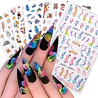 5 Sheets French Nail Art Stickers - Flowers Leaves Nail Decals 3D Self-Adhesive Nail Art Supplies Colorful Wavy Stripe Lines Abstract Leaf Nail Designs Stickers for Women Girls Manicure Decoration