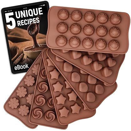 Chocolate Molds Silicone Set - 6 pk + Free Recipes Ebook - Food Grade Candy Molds Silicone - Easy to Use Non-Stick Silicone Molds for Candy
