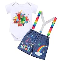 IMEKIS Toddler Boys Melon Birthday Outfit Romper Top + Jeans Shorts + Suspenders Cake Smash Photo Shoot Summer Clothes 1-5T