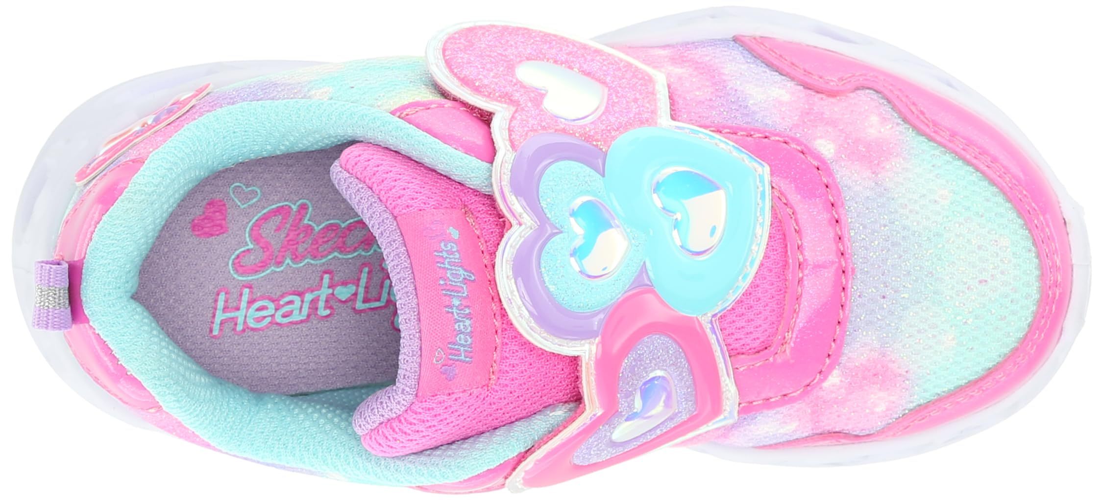 Skechers Kids Girls Heart Lights Sneaker, Pink/Turquoise, 10 Toddler