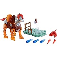 Masters of the Universe Origins Stridor Action Figure, 7 in Tall Robot Horse with Projectile Launcher, 3 Plasma Blasts, Helmet & Bridle with Cord, Collectible Gift for MOTU Fans Ages 6 Years & Older