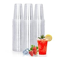 TashiBox 100 Count - 16 Ounce Plastic Cups, Ice Coffee Cups To Go - Crystal Clear PET Party Cups