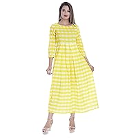 Yellow Check Print Indian Bollywood Designer Indo Wester Kurta Kurti Women Ethnic Dress