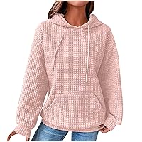 Womens Waffle Knit Hoodies Oversized Drawstring Long Sleeve Sweatshirts Pullover Soft Fashion Clothes with Pockets