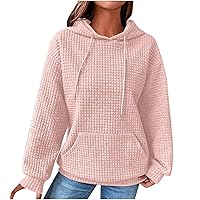 Women Waffle Casual Hoodie Long Sleeves Fashion Drawstring Pullover Sweatshirts Loose Fit Tunic Winter Tops Comy Shirt