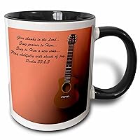 3dRose Classic Guitar and Bible Verse Sing to The Lord a New Song Ceramic Mug, 11 oz, Black/White