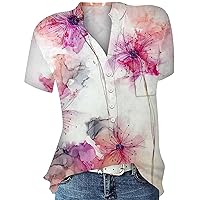 Women's Short Sleeve Blouses Casual Printed V-Neck Short Sleeved Shirt Pullover Loose Blouse Tops, S-3XL