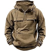 Men's Tactical Sweatshirts Quarter Zip Cargo Pullover Hoodies Workout Gym Sports Running Outdoor Winter Warm Jackets