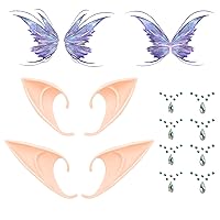 Festival Cosplay Kit 8 Sheets Face Gems, 2 Pairs Elf Ears, 2 Sheets Butterfly Tattoos - Perfect for Raves, Dress-up, Halloween, and Christmas