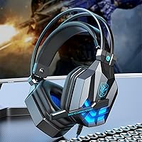 Stereo Gaming Headset for Pc, 7.1 Surround Sound USB Pc Gaming Headset with Noise Cancelling Mic and LED Light Bass Surround, Soft Memory Earmuffs for Laptop