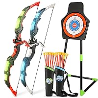Bow and Arrow Set for Kids, 2-Pack LED Light Up Archery Set with 20 Suction Cup Arrows, Outdoor Toy for Boy Girl Age 4-8 8-12 with Standing Target&2 Quivers, Birthday Gift for Kid 5 6 7 8 9 Year Old