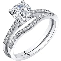 PEORA 14K White Gold Classic Engagement Ring and Wedding Band Bridal Set for Women, 1 Carat Round Shape, F-G Color, VVS Clarity, Sizes 4-10