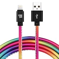 LAX Premium Stitched [Apple MFi Certified] Fast Charger iPhone Lightning Cable, iPhone Cord Compatible with iPhone 14/13 /12/11 Pro Max/XS MAX/XR/XS/X/8/7/6S/6/SE/5S/iPad, iPod & More - (6FT-Rainbow)