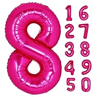 40 Inch Giant Hot Pink Number 8 Balloon, Helium Mylar Foil Number Balloons for Birthday Party, 8th Birthday Decorations for Kids, Anniversary Party Decorations Supplies (Hot Pink Number 8)