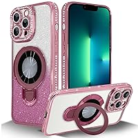 AIGOMARA Magnetic Stand for iPhone 13 Pro Max Case [Compatible with Magsafe][Built-in Camera Lens Protector] Diamond Glitter Bling Cute Bumper Shockproof Slim Phone Case for Women Girls 6.7