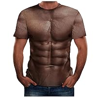 Muscle Print Shirts for Men Fake Breast Short Sleeve Round Neck Funny Gym Bodybuilding Workout Fitness Pullover Black of Friday Early Deals