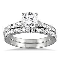 AGS Certified 1 1/4 Carat TW Diamond Bridal Set in 14K White Gold (J-K Color, I2-I3 Quality)