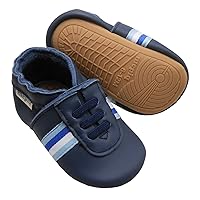 Baby Moccasins Soft Leather Shoes for Boys Girls Toddler, Rubber Slip on Sole Slippers for First Walking Crawling Crib Shoes