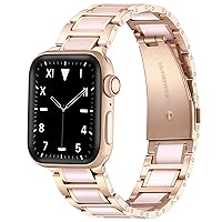 DiBoLang Compatible with Apple Watch Bands 38/40/42/44mm Women Girls, Fashion Comfort Light Bracelet Strap with Resin Stainless Steel Metal for iwatch Serices 6 5 4 3 2 1 SE