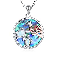 Opal Abalone Sea Turtle Necklace - 925 Sterling Silver Mother and Daughter Color Shells Tortoise Pendant Necklace Cute Ocean Animal Jewelry Gifts for Women Girls