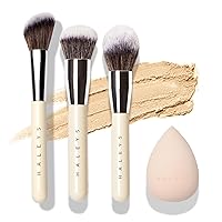 HALEYS Deluxe Makeup Brush Set 4 pcs: Soft, Streak-free, Perfect Blending, Buff, Blurs and Smooth, Premium Luxury Synthetic Bristles, For Liquid, Cream or Powder, Vegan, Cruelty-free, Sustainable Wood