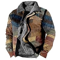 Mens Flannel Jacket Full Zip Graphic Motorcycle Jacket Cold Weather Warm Big And Tall Jacket Thick Windproof Winter Coat