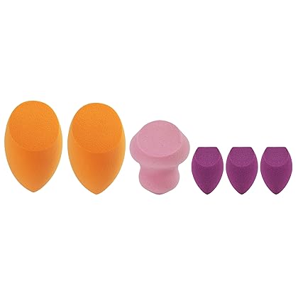 Real Techniques Miracle Complexion Assorted Beauty Sponges Makeup Blender, For Blending & Sculpting, Full Coverage, Professional Makeup Tool, Cruelty Free, Vegan, Latex Free, 6 Piece Sponge Set