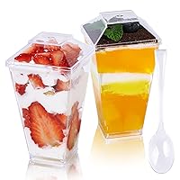 JOLLY CHEF 100 x 3 oz Mini Dessert Cups with Spoons and Lids, Square Tall Clear Plastic Parfait Appetizer Cup Small Serving Bowl for Party Desserts Appetizers