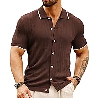 GRACE KARIN Men's Knit Polo Shirt Breathable Hollow Out Casual Button Down Shirts