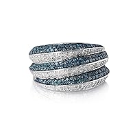 2.00 Cttw Round Cut White and Color Enhanced Blue Natural Diamond Cocktail Engagement Band Ring Sterling Silver Size 8