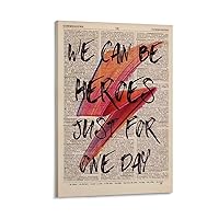 Vintage Book Poster Inspirational Text We Can Be Heroes Just For One Day Canvas Wall Art Posters Aesthetic And Room DecorCanvas Painting Wall Art Poster for Bedroom Living Room Decor 16x24inch(40x60c