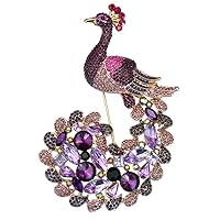 TTjewelry Luxury Peacock Bird Gold Tone Brooch Pin Purple Rhinestone Crystal