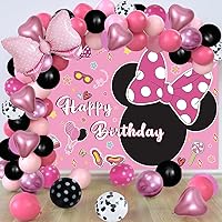 5x3ft Pink Mouse Backdrop Girls Birthday Party Decoration Supplies 130pc Bowknot Balloons Arch Garland Kit Baby Shower Photo Booth Studio Prop