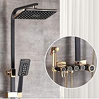 Shower System Shower System Wall Mounted Chrome Bathroom Shower Mixer with Rainfall Shower Head, Handheld Shower, Wall Rail, Water-Saving, Scalding Protection,Black,A