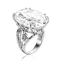 925 Sterling Silver Statement Ring With A White Oval Shaped Cubic Zirconia CZ Floral Vintage Antique Look Hypoallergenic, Nickel and Lead-free, Artisan Handcrafted Designer collection