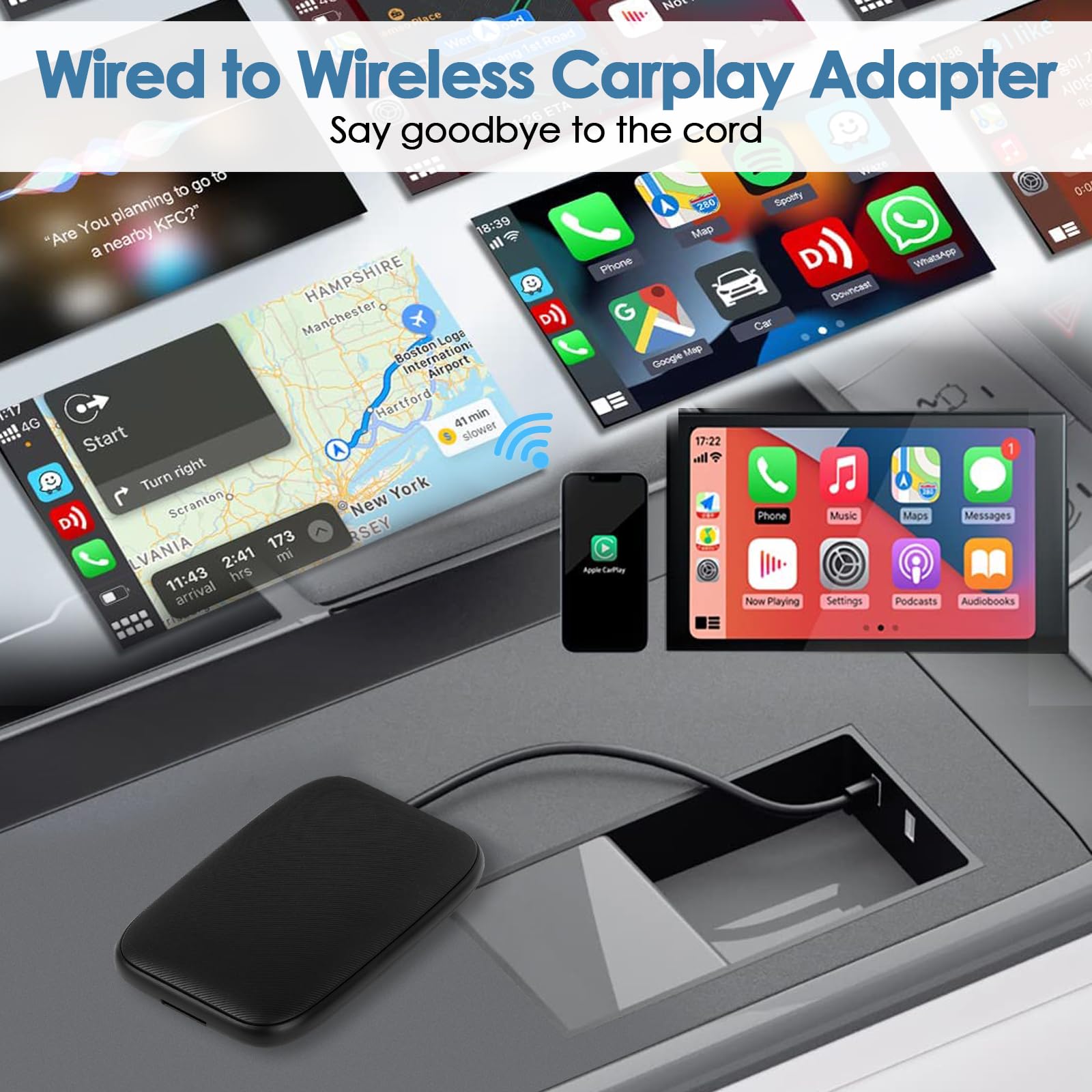Wireless CarPlay and Android Auto AI Box Lite - Upgrade Factory Wired CarPlay Cars | Netflix, YouTube, and Gmail Compatible | Enjoy All The Features of Wired CarPlay and Android Auto, Wirelessly