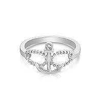 925 Sterling Silver Ring 2mm (0.03 ct. tw) Diamond Stone Eternity Infinity & Anchor Ring Size 5-9.This Handcrafted Silver Ring is The Perfect Jewelry Gift for Women
