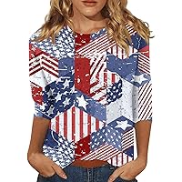 4Th of July Womens Clothing Summer 3/4 Sleeve Tops for Women Casual Crew Neck 2024 Three Quarter Length T-Shirt